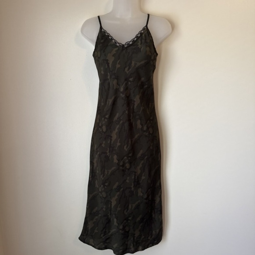 wild fable Olive Green Camo Slip Maxi Dress with Lace Trim